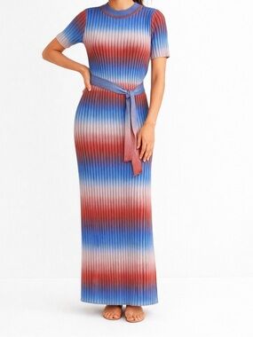 Anthropologie GREYLIN Ribbed Knit Ombre Colorblock Modern Bodycon Dress Size XS